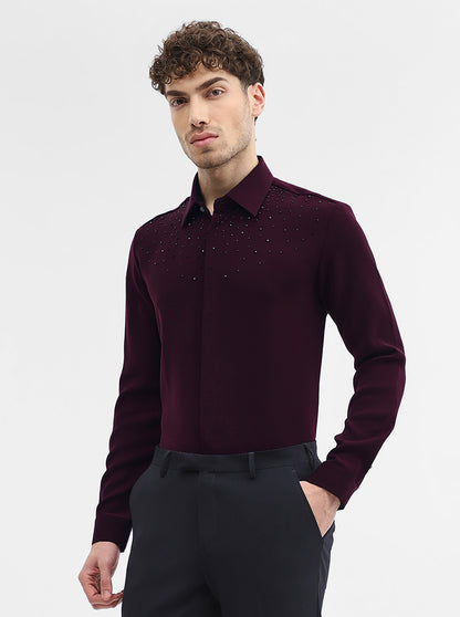 Wine Solid Slim Fit Party Wear Shirt | Wyre