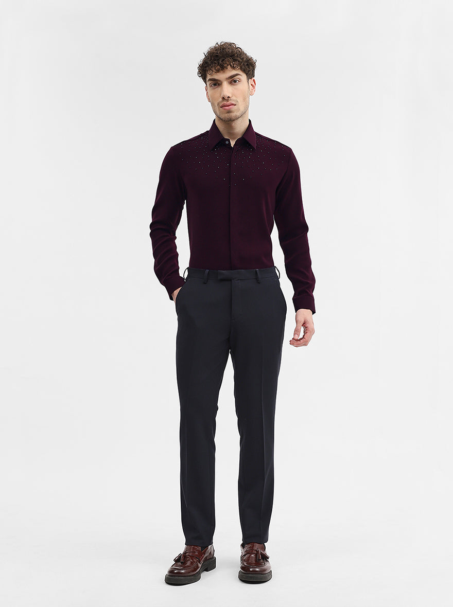 Wine Solid Slim Fit Party Wear Shirt | Wyre