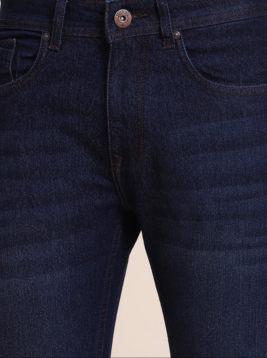 Dark Indigo Blue Washed Narrow Fit Jeans | Greenfibre
