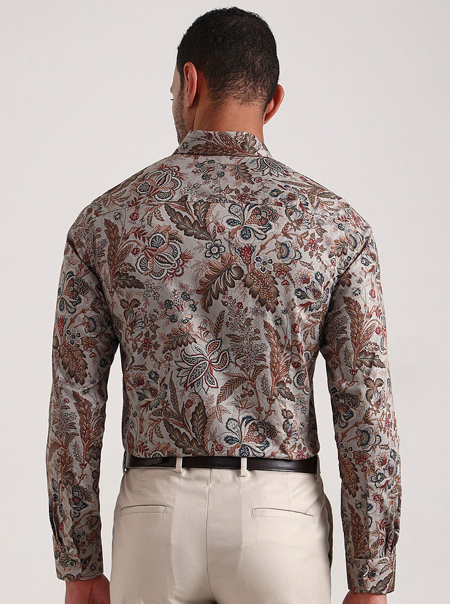 Grey & Base Printed Slim Fit Party Wear Shirt | Wyre