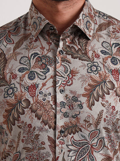 Grey & Base Printed Slim Fit Party Wear Shirt | Wyre
