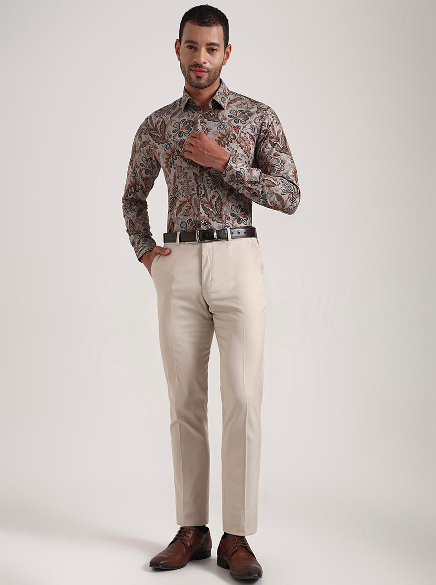 Grey & Base Printed Slim Fit Party Wear Shirt | Wyre