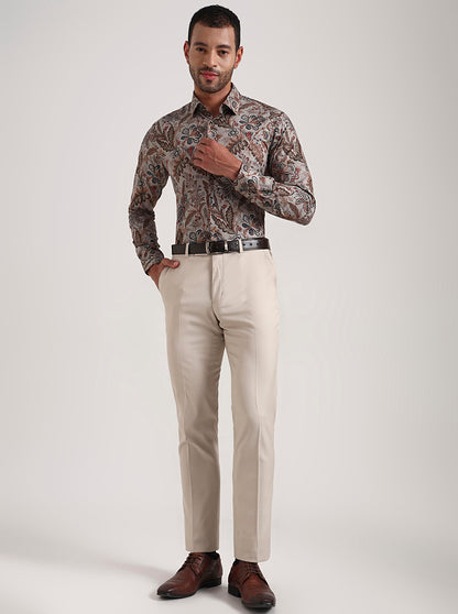 Grey & Base Printed Slim Fit Party Wear Shirt | Wyre