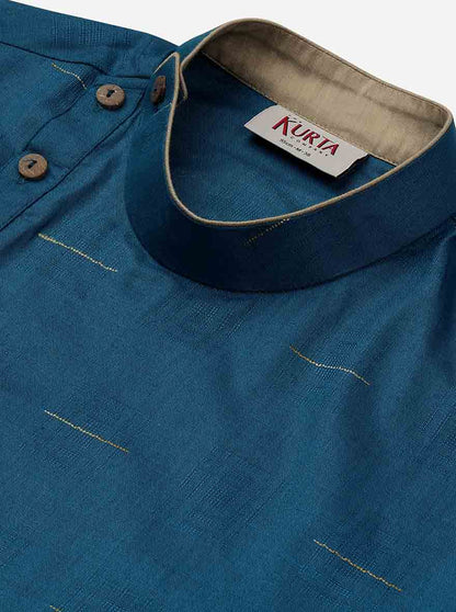 Blue Cotton Blend Self Design Kurta | The Kurta Company