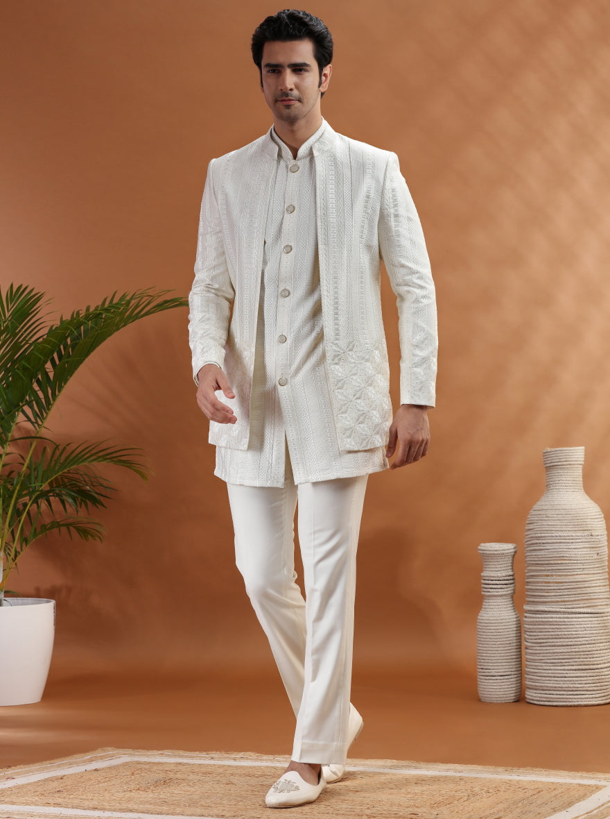 White Embroidered Jodhpuri Suit | TULA