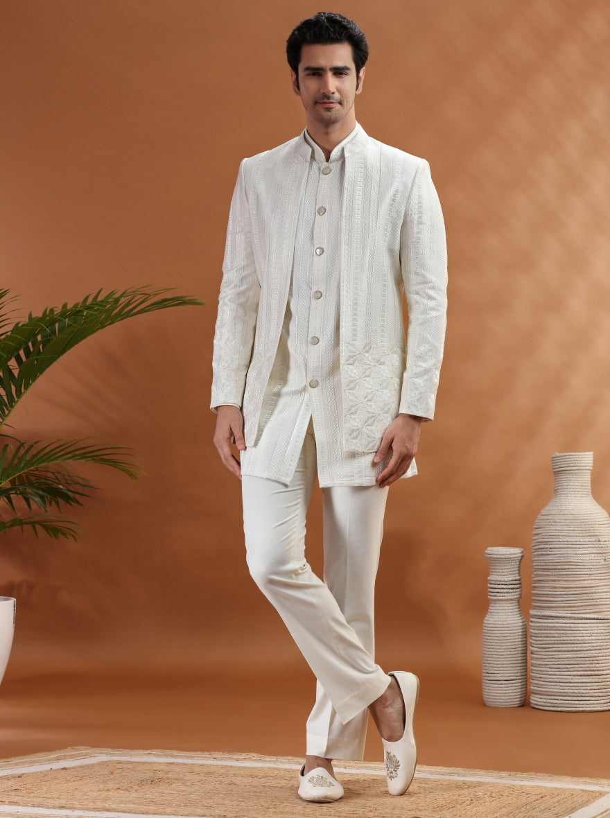 White Embroidered Jodhpuri Suit | TULA