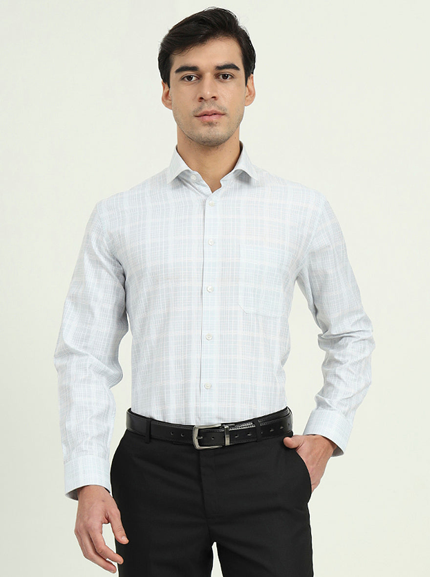 Grey & White Checked Regular Fit Formal Shirt | Greenfibre