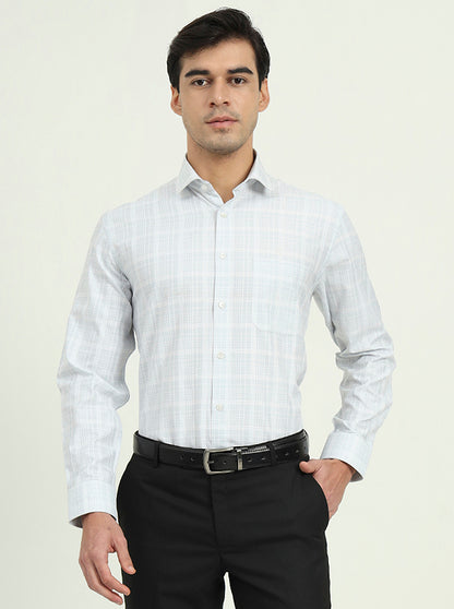 Grey & White Checked Regular Fit Formal Shirt | Greenfibre