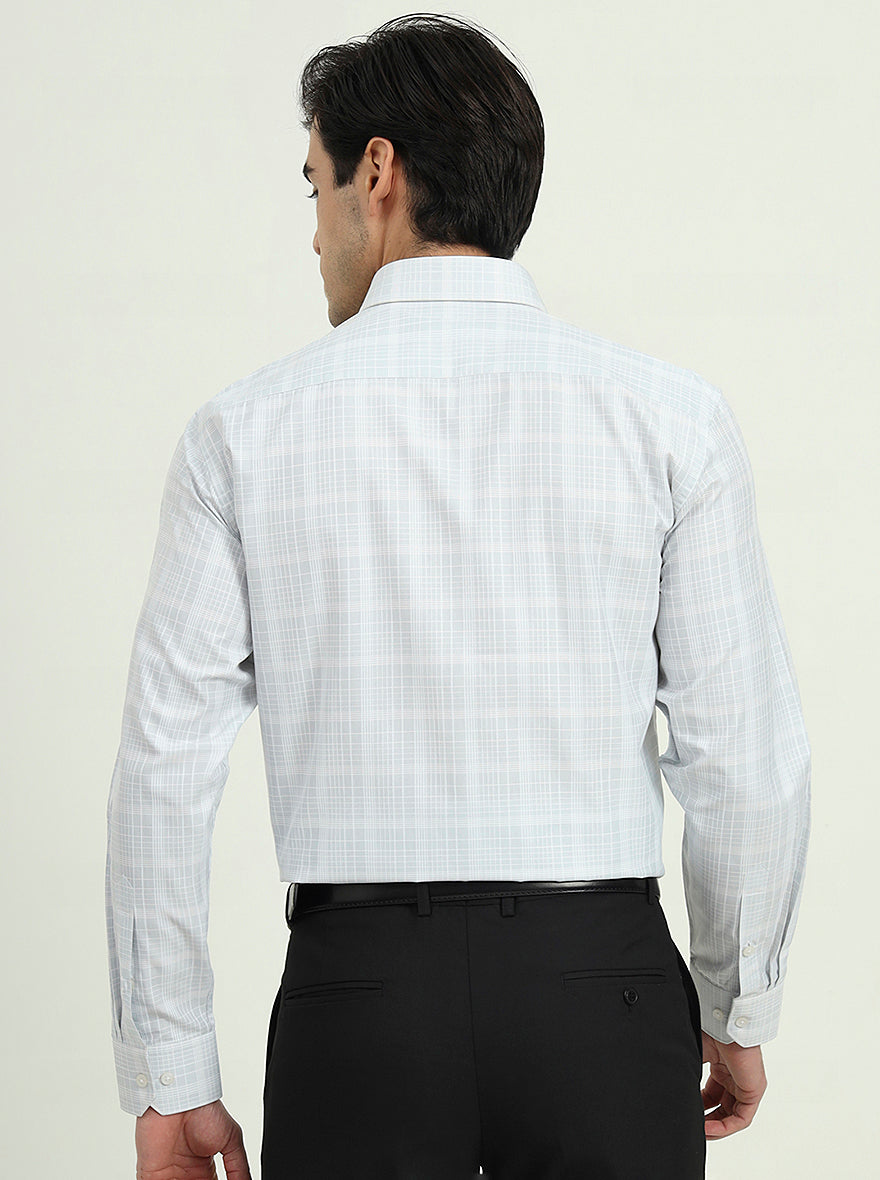 Grey & White Checked Regular Fit Formal Shirt | Greenfibre