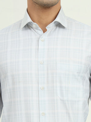 Grey & White Checked Regular Fit Formal Shirt | Greenfibre