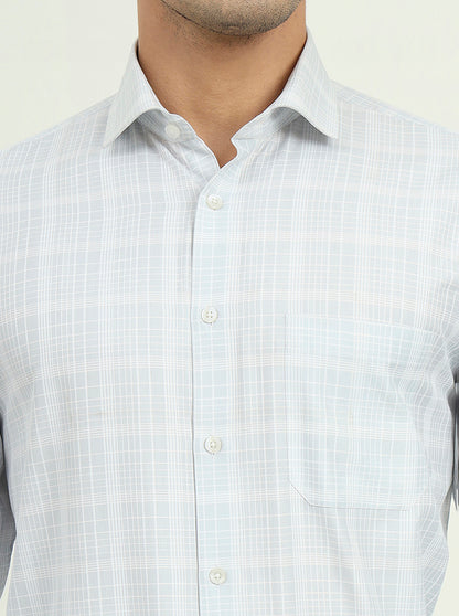 Grey & White Checked Regular Fit Formal Shirt | Greenfibre