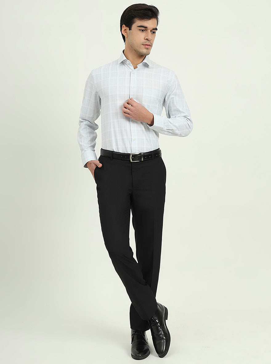 Grey & White Checked Regular Fit Formal Shirt | Greenfibre