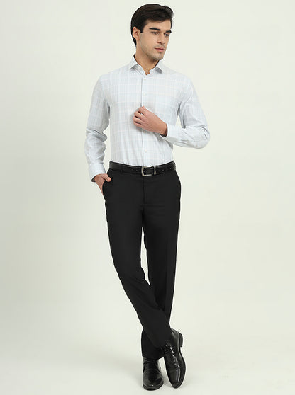 Grey & White Checked Regular Fit Formal Shirt | Greenfibre