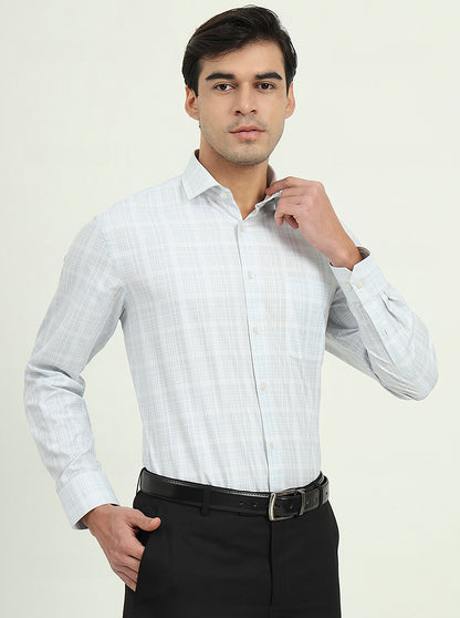 Grey & White Checked Regular Fit Formal Shirt | Greenfibre