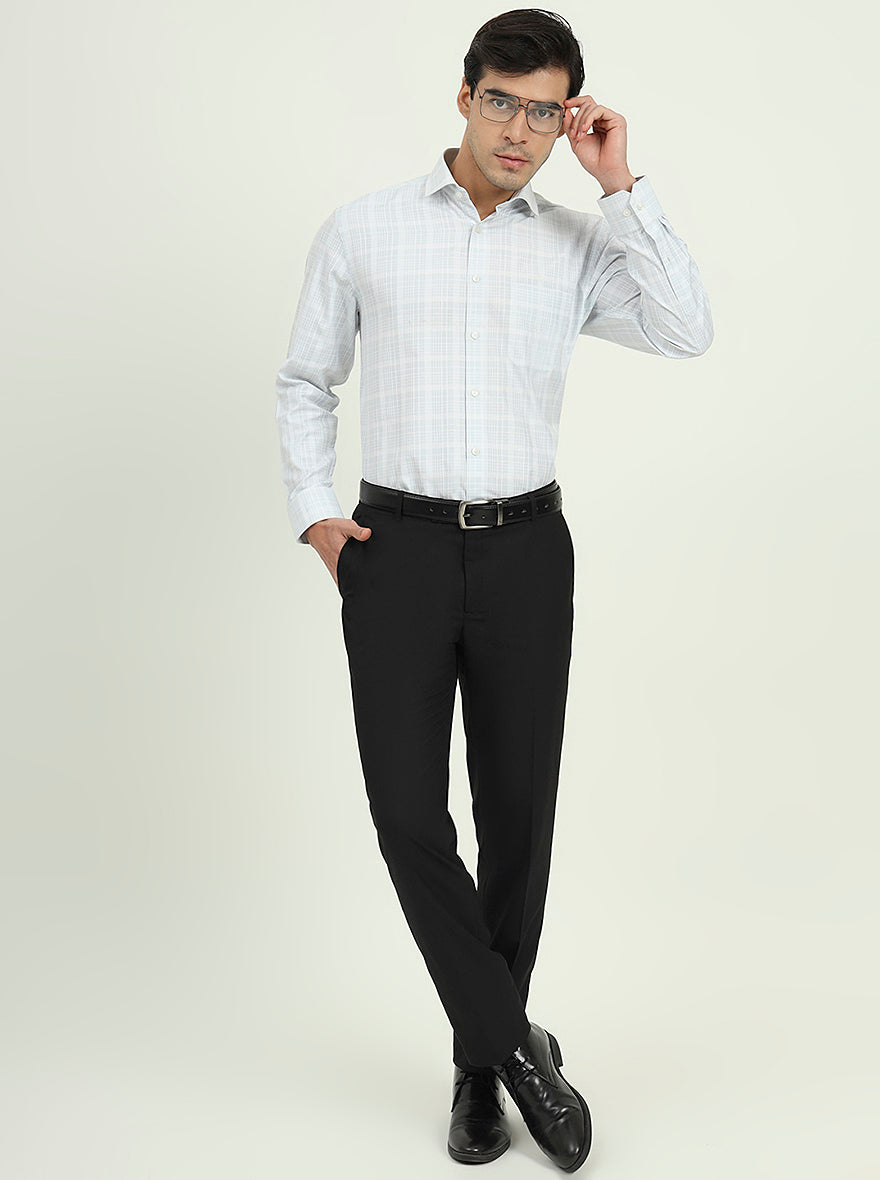 Grey & White Checked Regular Fit Formal Shirt | Greenfibre