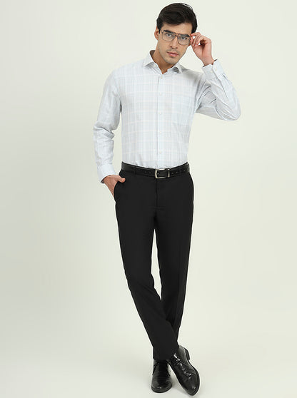 Grey & White Checked Regular Fit Formal Shirt | Greenfibre