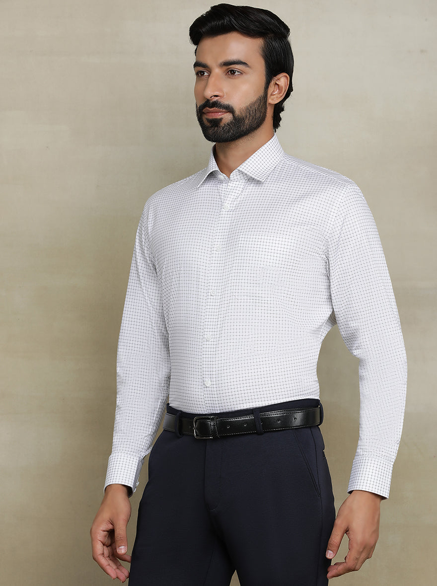 White Checked Regular Fit Formal Shirt | JadeBlue