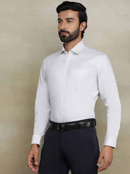 White Checked Regular Fit Formal Shirt | JadeBlue
