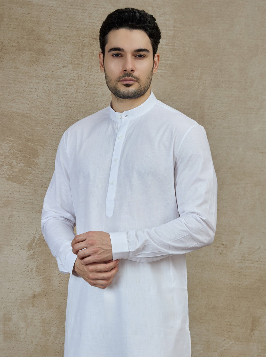 White Self Textured Kurta | The Kurta Company