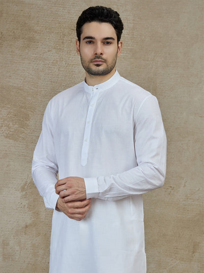 White Self Textured Kurta | The Kurta Company