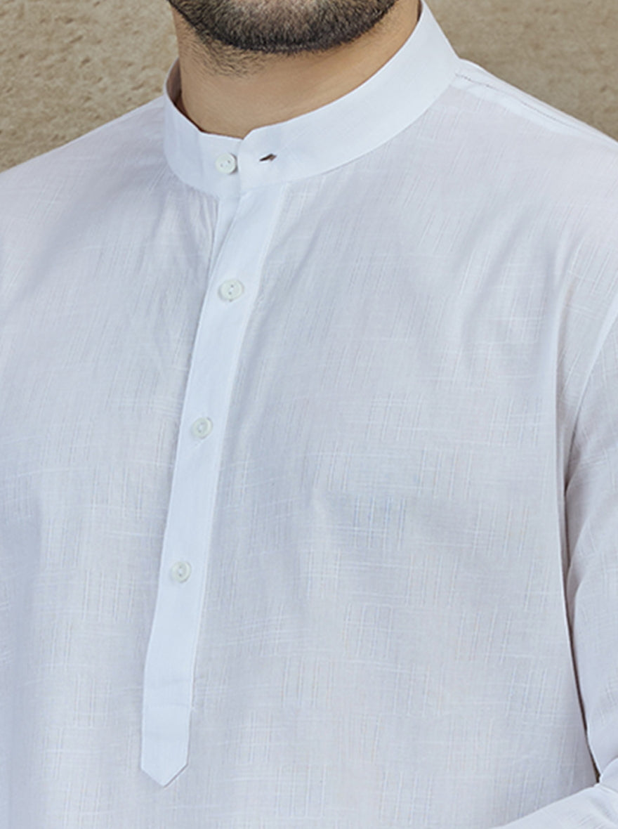White Self Textured Kurta | The Kurta Company