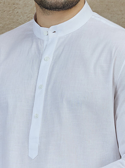 White Self Textured Kurta | The Kurta Company