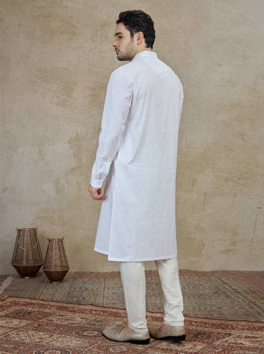 White Self Textured Kurta | The Kurta Company