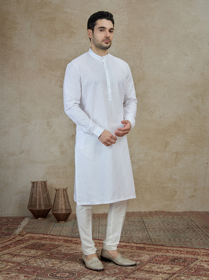 White Self Textured Kurta | The Kurta Company