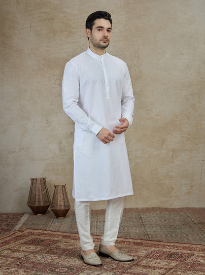 White Self Textured Kurta | The Kurta Company