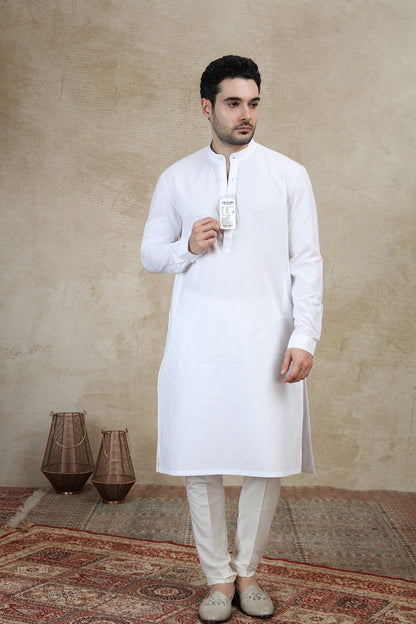 White Self Textured Kurta | The Kurta Company