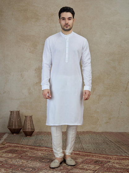 White Self Textured Kurta | The Kurta Company