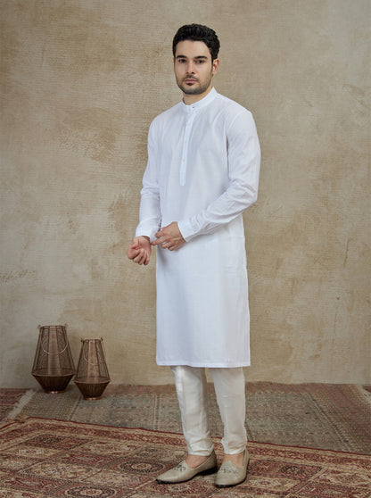 White Self Textured Kurta | The Kurta Company