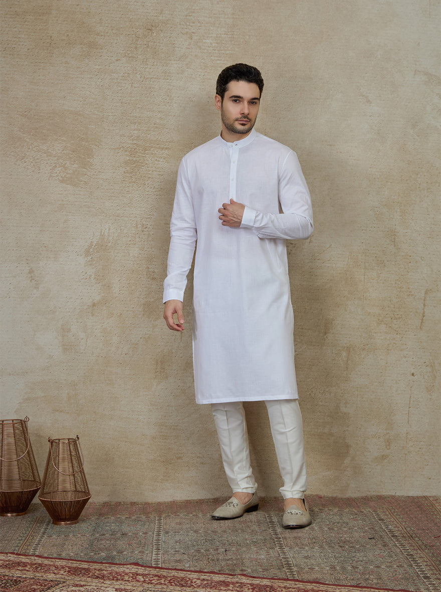 White Self Textured Kurta | The Kurta Company