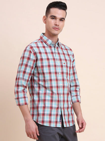 Red Checked Slim Fit Casual Shirt | Greenfibre
