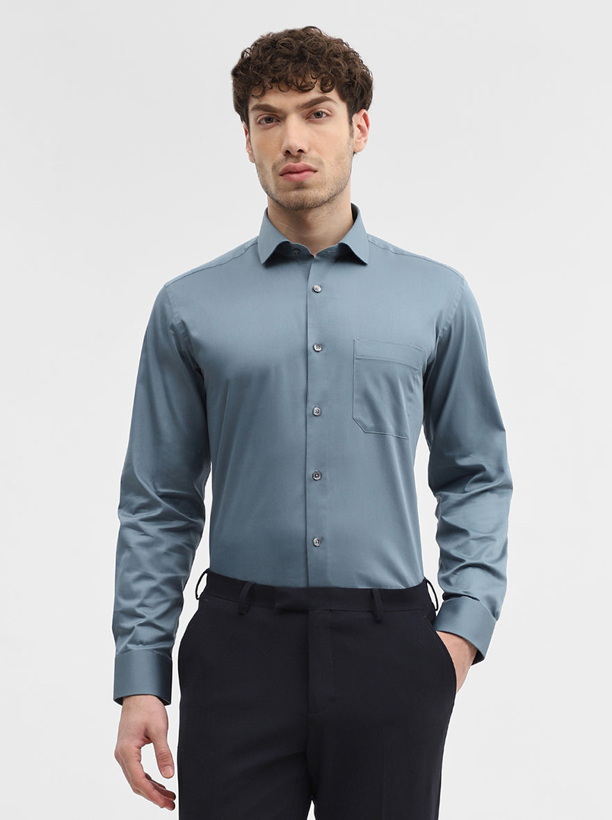 Grey Solid Slim Fit Formal Shirt | Greenfibre