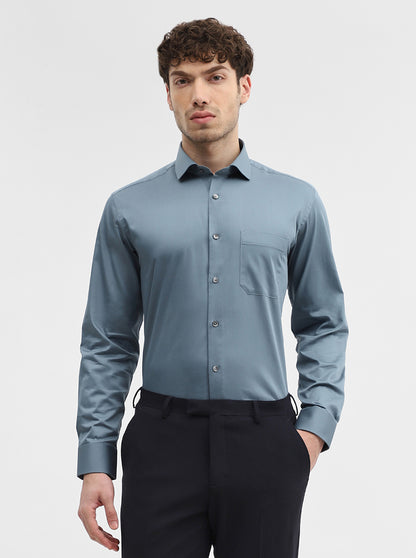 Grey Solid Slim Fit Formal Shirt | Greenfibre