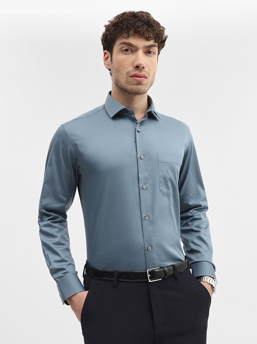 Grey Solid Slim Fit Formal Shirt | Greenfibre