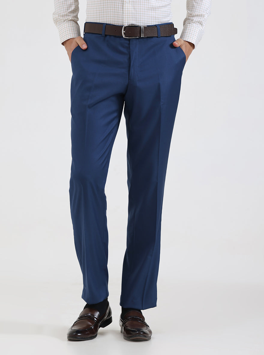 Royal Blue Solid Regular Fit Formal Trouser | JadeBlue