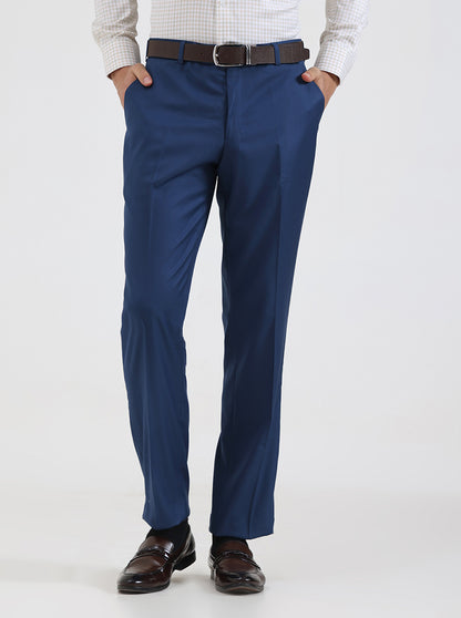 Royal Blue Solid Regular Fit Formal Trouser | JadeBlue
