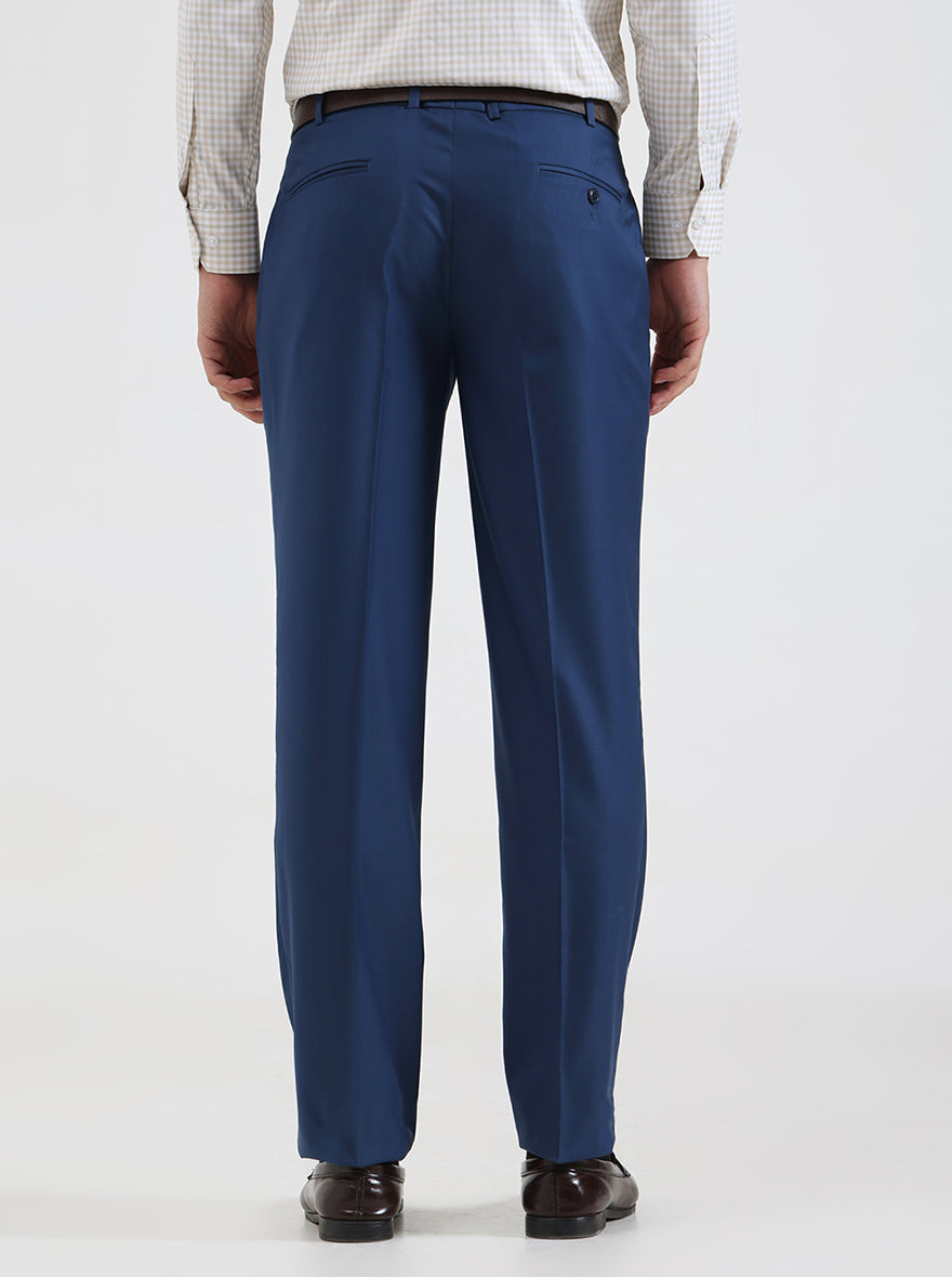 Royal Blue Solid Regular Fit Formal Trouser | JadeBlue