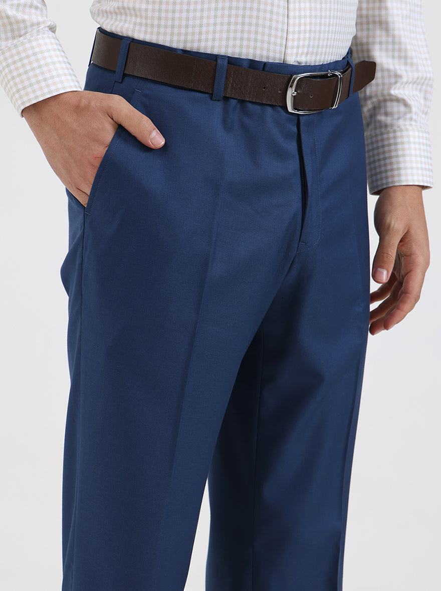 Royal Blue Solid Regular Fit Formal Trouser | JadeBlue