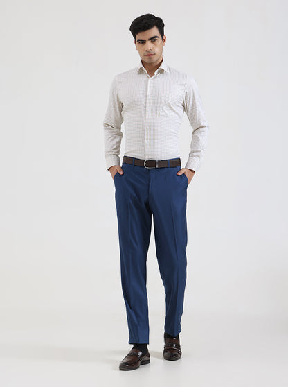 Royal Blue Solid Regular Fit Formal Trouser | JadeBlue