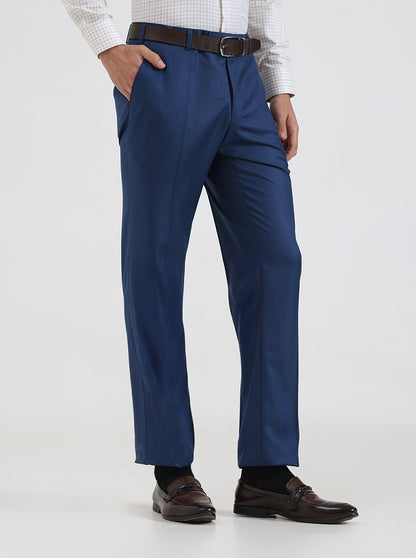 Royal Blue Solid Regular Fit Formal Trouser | JadeBlue