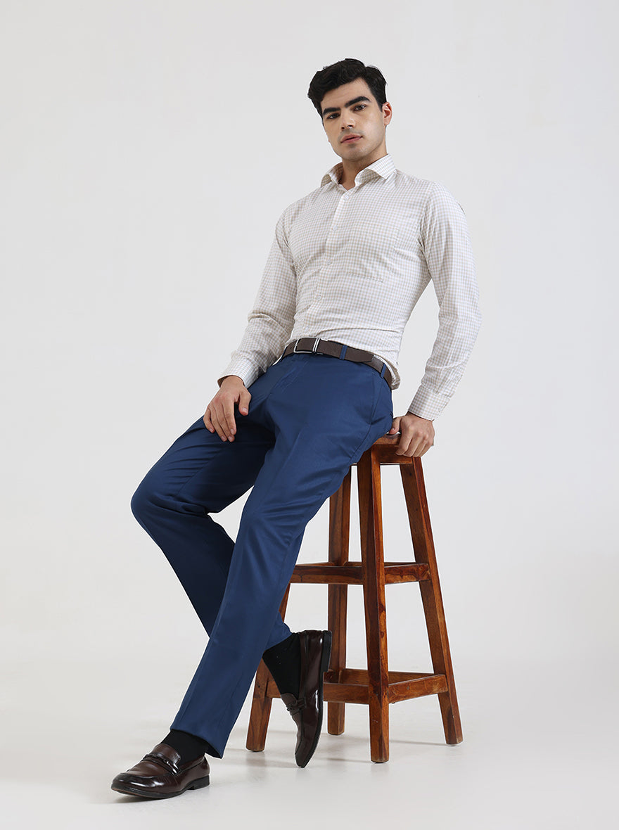 Royal Blue Solid Regular Fit Formal Trouser | JadeBlue