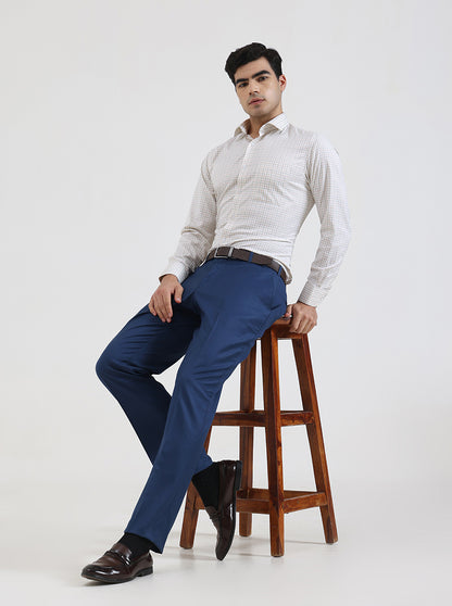 Royal Blue Solid Regular Fit Formal Trouser | JadeBlue