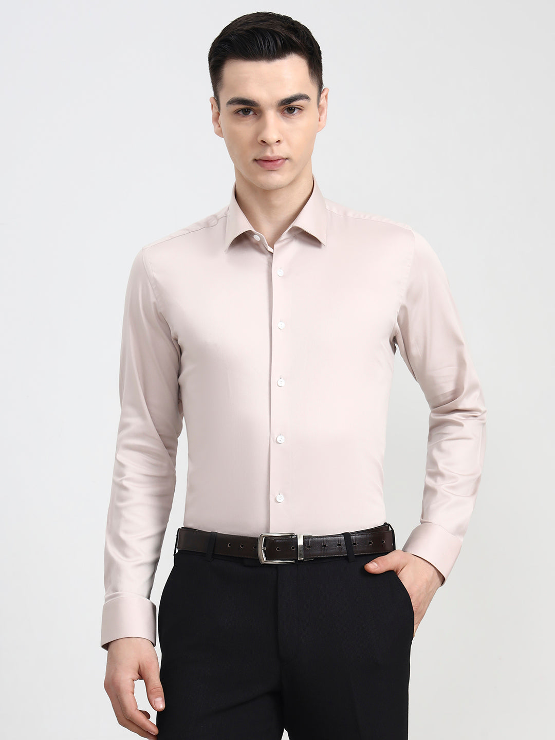 Peach Solid Slim Fit Party Wear Shirt | Wyre