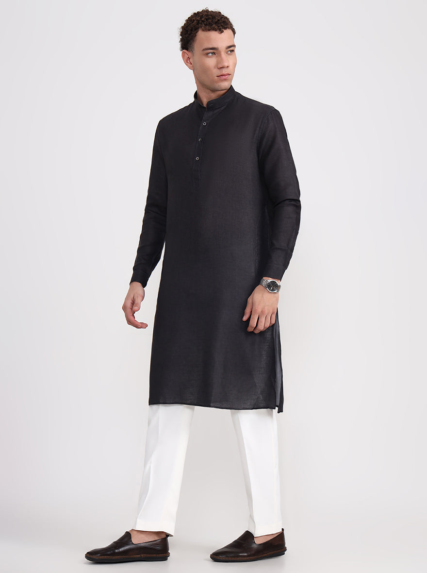 Black Solid Regular Fit Modi Kurta | JadeBlue