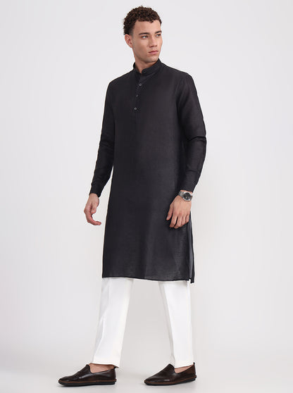 Black Solid Regular Fit Modi Kurta | JadeBlue
