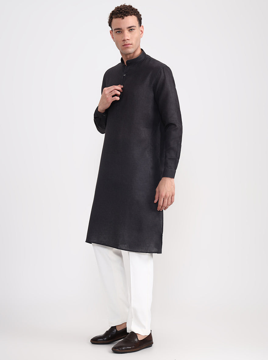 Black Solid Regular Fit Modi Kurta | JadeBlue