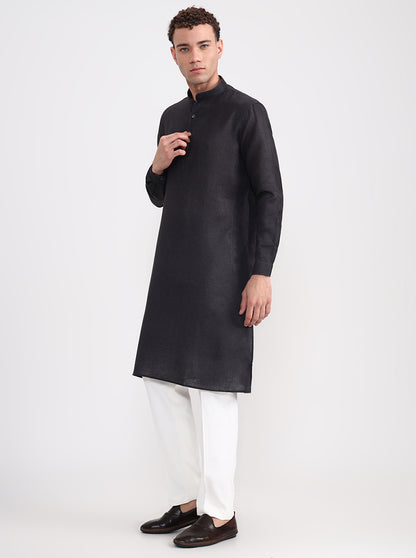 Black Solid Regular Fit Modi Kurta | JadeBlue